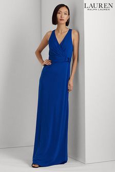 Lauren Ralph Lauren Blue Stretch Jersey Surplice Evening Maxi Gown (D65800) | 785 zł