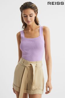 Reiss Lilac Tamara Square Neck Ribbed Vest (D65807) | €142