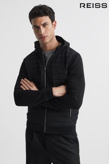 Reiss Black Taylor Hybrid Zip Quilted Hooded Jacket (D65820) | kr3,244