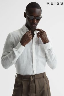 Reiss White Queens Regular Fit Button Down Linen Shirt (D65825) | 150 €