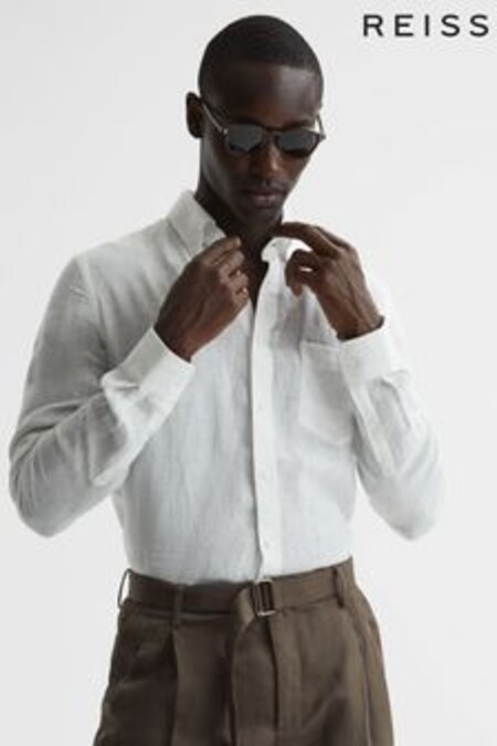 Reiss White Queens Slim Fit Linen Oxford Shirt (D65825) | 132 €