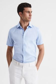 Reiss Soft Blue Tristan Slim Fit Cotton Satin Blend Shirt (D65829) | OMR53