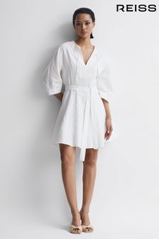 Reiss Cream Freida Relaxed Fit Self-Tie Mini Dress (D65833) | SGD 546