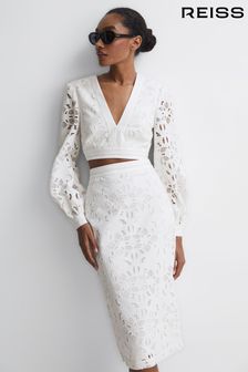 Reiss White Immi Lace Co-ord Pencil Skirt (D65835) | 81,740 Ft