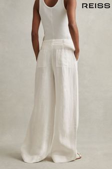 White - Reiss Demi Linen Wide Leg Garment Dyed Trousers (D65836) | kr2 750
