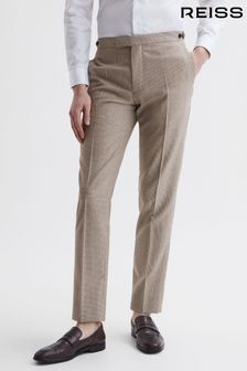 Reiss Brown Pew Slim Fit Wool Puppytooth Trousers (D65843) | 273 €
