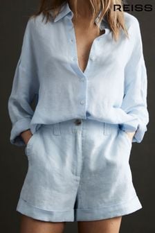 Reiss Ice Blue Demi Linen High Rise Garment Dyed Shorts (D65849) | €95