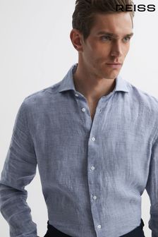 Бело-синяя - Льняная рубашка на пуговицах Reiss Ruban (D65863) | €167