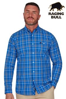 Raging Bull Langärmeliges, aufgerautes Popeline-Hemd mit großem Karomuster, Blau (D65943) | 53 € - 60 €