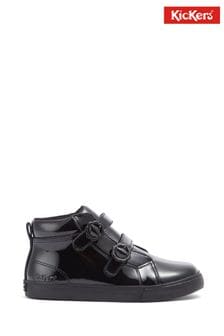 Черные лакированные кожаные кроссовки для малышей Velcro с цветочным принтом Kickers Tovni (D65976) | €29