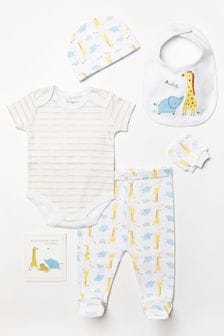 Bonjour Bebe Animal Print White Cotton 6-Piece Baby Gift Set (D66179) | €32