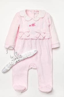 Pijama întreagă din velur cu Roz rock-a-bye Bebeluși Boutique Fundă Roz (D66194) | 120 LEI
