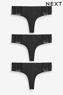 Black Thong Modal & Lace Knickers 3 Pack (D66546) | $32