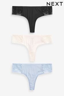 Black/Cream/Blue Thong Modal & Lace Knickers 3 Pack (D66548) | KRW26,900
