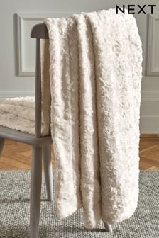 Ivory Natural Mila Cosy Textured Faux Fur Throw (D66576) | ￥4,630 - ￥6,180