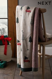 Natural Knitted Christmas Graphic Throw (D66582) | kr502
