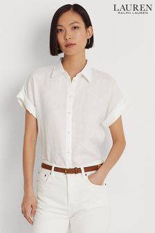 Biały - lniana koszula Lauren Ralph Lauren broono z guzikami z przodu (D66659) | 407 zł