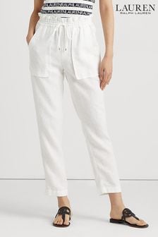 Lauren Ralph Lauren White Adriarie Linen Ankle Length Trousers (D66664) | €86