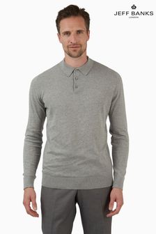 Jeff Banks Grey Long Sleeve Knit Polo Shirt (D66684) | €62