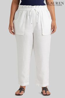 Lauren Ralph Lauren Curve Linen Cropped White Trousers (D66711) | €104