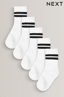 White 5 Pack Cushioned Footbed Cotton Rich Ribbed Socks (D66842) | €10 - €14