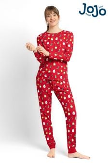 JoJo Maman Bébé Red Women's Christmas Print Pyjama Set (D66850) | SGD 75