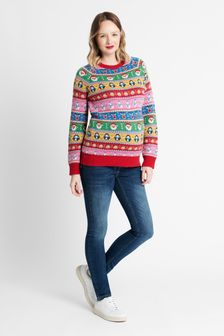 Jojo Maman Bébé レディース クリスマス フェアアイル柄 襟付きセーター (D66858) | ￥6,960