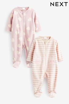Pink - Teddy Fleece Baby Sleepsuits 2 Pack (D67006) | CHF 32 - CHF 35