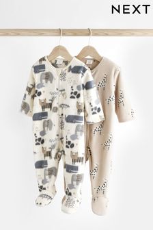 Grey - Teddy Fleece Baby Sleepsuits 2 Pack (D67067) | BGN57 - BGN63