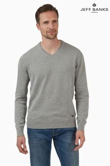 Jeff Banks Grey V-Neck Knit Jumper (D67147) | kr584