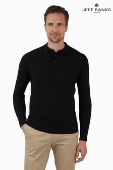 Jeff Banks Black Long Sleeve Knit Polo Shirt (D67149) | 300 SAR
