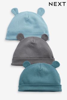 Blue 3 Pack Baby Bear Ear Beanie Hats (0-18mths) (D67407) | Kč305