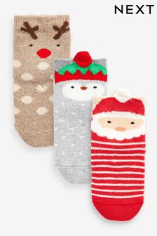 Red Terry Towelling Christmas Character Baby Socks 3 Pack (0mths-2yrs) (D67446) | €4