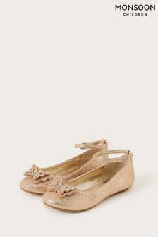 Monsoon Gold Brea Diamante Butterfly Ballerina Flats Shoes (D67483) | €17.50 - €21