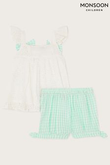 Monsoon Green Baby Check Broderie Vest and Shorts Set (D67487) | €15.50 - €17.50