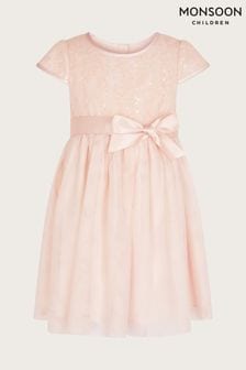 Monsoon Pink Baby Truth Sequin Lace Dress (D67492) | €49 - €54
