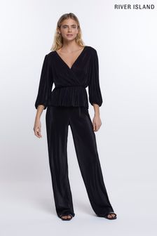 River Island Black Pull On Wide Leg Trousers (D67547) | €17.50