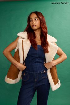 Another Sunday Faux Fur Suedette Gilet In Brown (D67557) | kr1 250