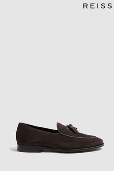 Reiss Chocolate Windsor Suede Tassel Loafers (D67729) | SGD 546