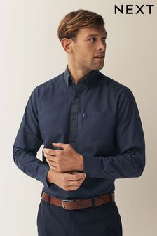 Navy Blue/Green Check Collar Regular Fit Easy Iron Button Down Oxford Shirt (D67800) | NT$840