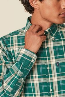 Zelena/nevtralna rjava karirasta - Klasičen kroj - Oxford srajca z gumbi in preprosta za likanje (D67805) | €9