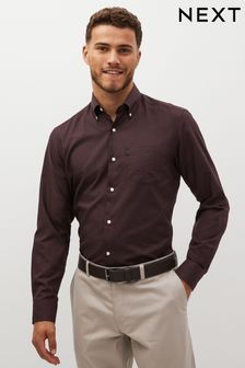 Chocolate Brown - Slim Fit - Easy Iron Button Down Oxford Shirt (D67810) | BGN49