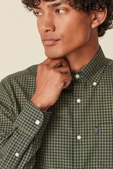 綠色格子棉布 - 標準剪裁 - 易燙紐扣牛津襯衫 (D67819) | NT$840
