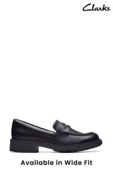Clarks Black Wide Fit (G) Leather Orinoco Penny Loafer Shoes (D68147) | €114