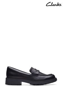 Clarks Black Standard Fit (F) Leather Orinoco Penny Loafer Shoes (D68148) | €126