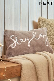 Natural Stay Cosy Faux Fur 50 x 30cm Cushion