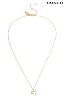 COACH Gold Tone Signature C Starter Necklace (D68379) | kr974