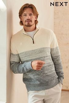 Sweter o regularnym kroju z zapięciem pod szyją i efektem cieniowania (D68507) | 105 zł