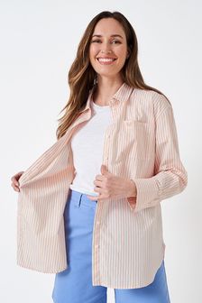 Crew Clothing Company Gestreiftes Boyfriend-Hemd aus Baumwolle, Orange (D68508) | 42 €