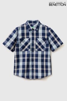 Темно-синая рубашка в клетку с короткими рукавами Benetton (D68570) | €19
